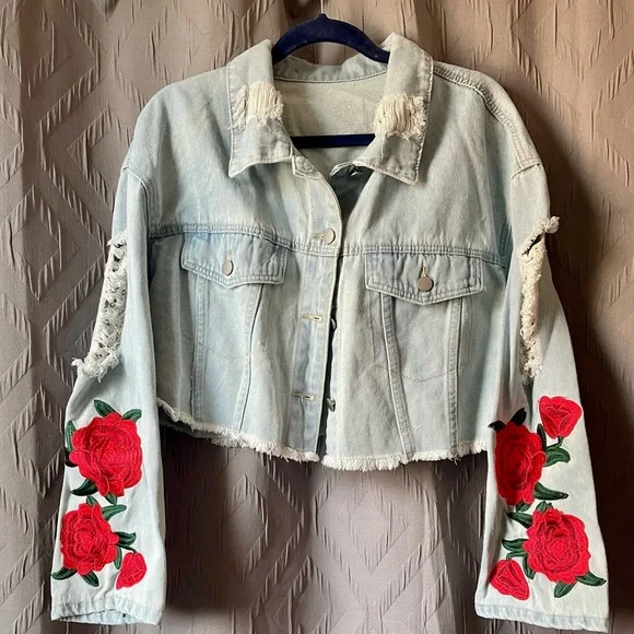 Denim Jacket Shein Embroidered Jacket Shein Black Jean Jacket